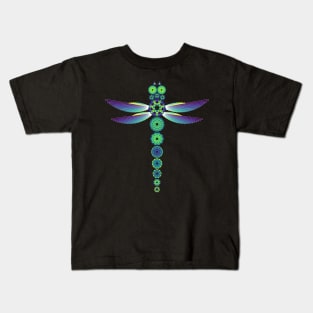 Mandala Dragonfly | Citrine Emerald Sapphire Yellow Green Blue (Black) Kids T-Shirt